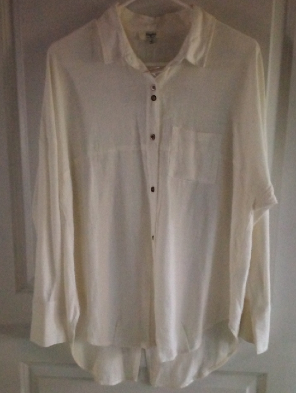Hayden Cream Casual Button-Down Shirt Drop Shoulder Over Sz